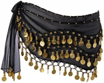 MOLFUJ Belly Dance Hip Scarf with 128 Gold Coins, Belly Dancer Belt Scarf Skirt for Women