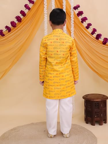 Image of AJ DEZINES Boys Cotton Full Sleeve Letter Printed Kurta Pajama Set for Kids - Ethnic wear | Special Occasion & Traditional Outfit |Boys Kurta Set - Regular Fit