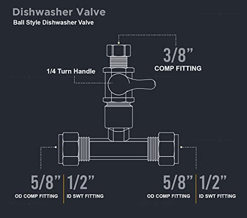 Image of Midline Valve EXW38-OM Dishwasher Shut Off Valve; 5 /8 in. Comp x 1 /2 in. SWT x 3 /8 in. Comp; Cast Brass