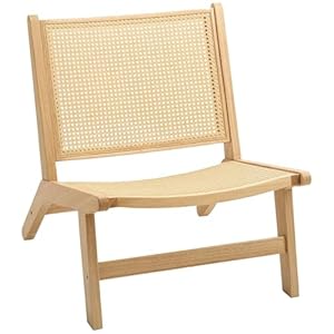 HOMCOM Rattan Accent Chair, Mid-Century Modern Chair with Rubber Wood Frame, for Bedroom Living Room, Natural