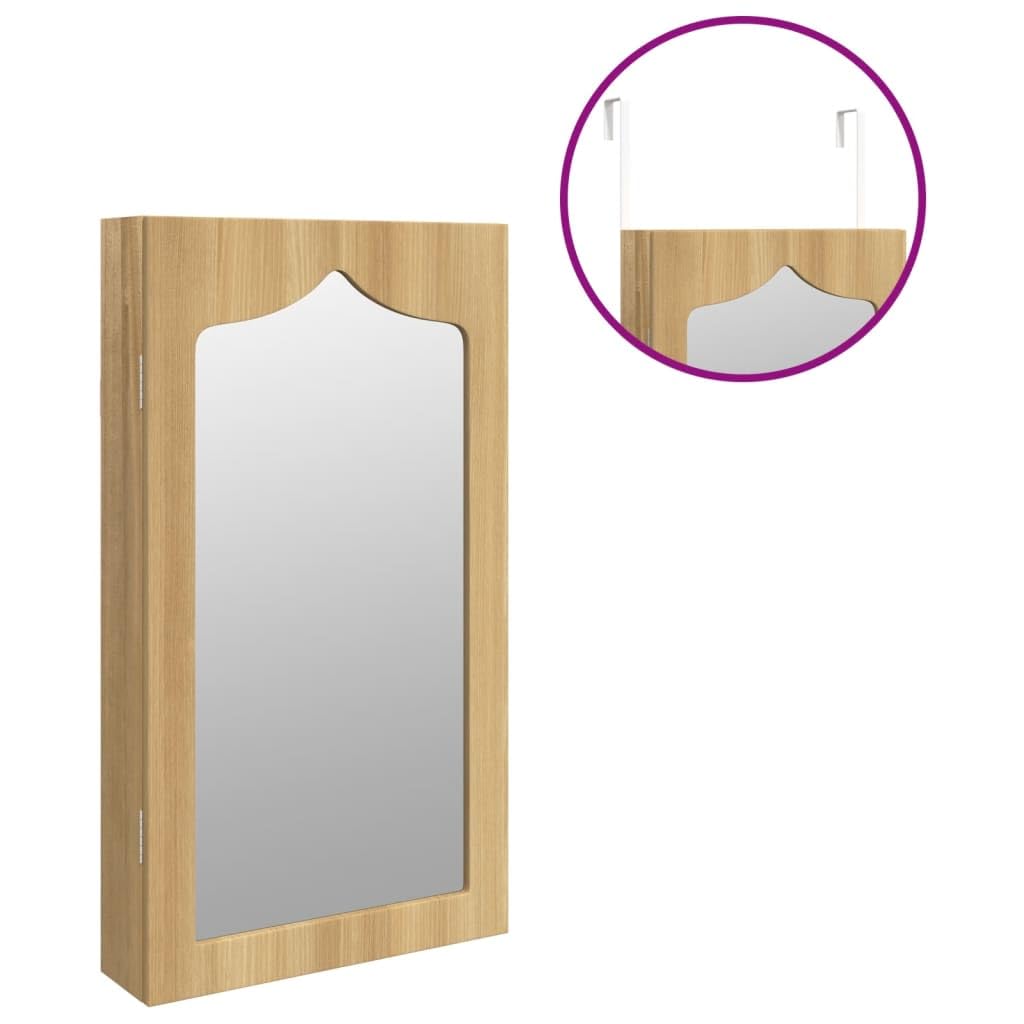 Szafka na biżuterię z lustrem montaż ścienny 37,5 x 10 x 67 cm, zamykana szafka z lustrem z 2 szufladami, hakami i półkami z materiału drewnopochodnego, w zestawie 2 klucze