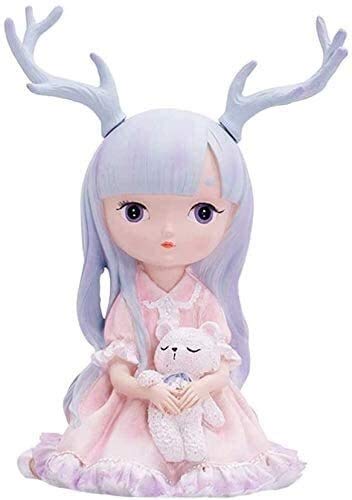 KOYLUZ Sculpture de Bureau Dessin animé Antlers Fille Statue Poupée créative Personnage Animal Sculpture en résine Bureau Accessoires pour la Maison Accessoires de décoration de Jardin Figurines d' Cover