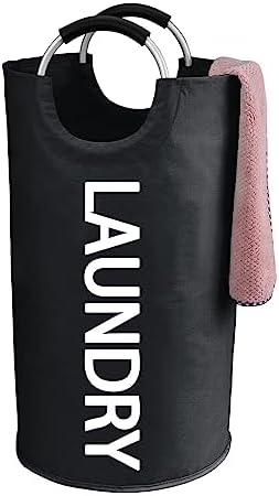 WOOHA 90L Large laundry basket,Collapsible laundry hamper, Tall Clothes Baskets Folding Washing Bin Foldable Fabric Hamper Bags for Bedroom, Closet,Bathroom,College,laundry bag, black