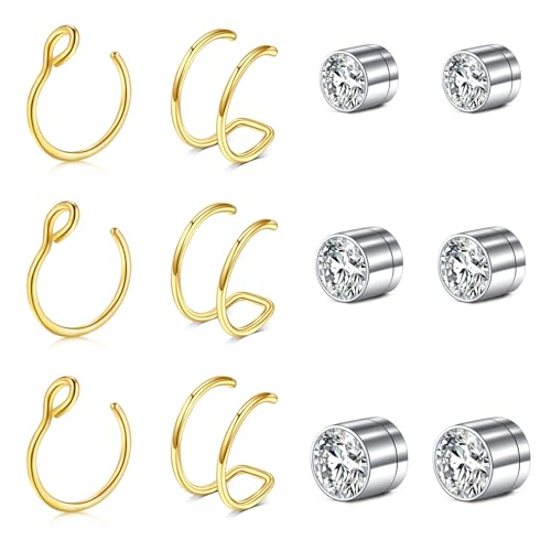 JFORYOU FORYOU Fake Nose Ring Fake Nose Piercing Fake Nose Rings for Women Faux Nose Piercing Clip on No Pierced Non Piercing Faux Body Piercing Jewelry for Women Men
