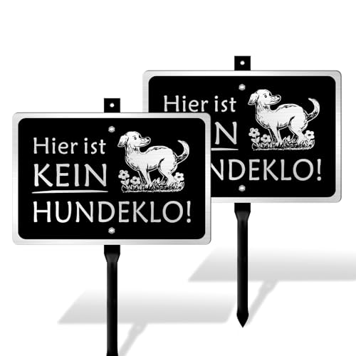 Goodvia Kein Hundeklo Schild mit Erdspieß Metall 20x30cm (A4) Gebürstete Aluminiumoberfläche für den Außenbereich UV-Schutz Wasserdicht und Rostfrei Schwarz x2Stück