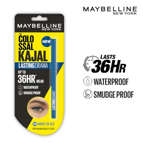 Image of Maybelline New York Colossal Lasting drama Kajal, 50 Under The Sea (Blue) | 36H Wear, Waterproof, Smudge Proof Kajal