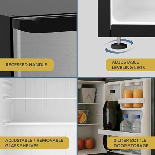 Image of West Bend Mini Fridge Compact Refrigerator for Home Office or Dorm, Auto Defrost with Reversible Door, Energy Star Rated, 1.6-Cu.Ft., Stainless Steel