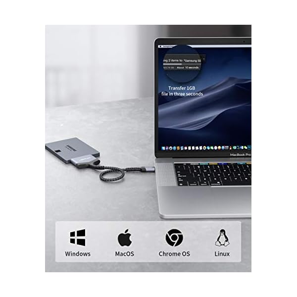 JSAUX SATA auf USB C Kabel, USB C 3.1 zu 2.5" SATA III Festplatten Adapter Typ C für 2,5 Zoll SSD und HDD Datenübertragung Kompatibel Thunderbolt 3 Macbook Pro 2021/2020, Mac Mini usw (Grau) – Bild 5
