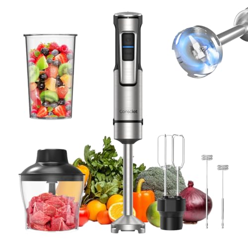 Image of Consciot 5-in-1 Immersion Blender Handheld Max 1100W, 21-Speed & Turbo Mode