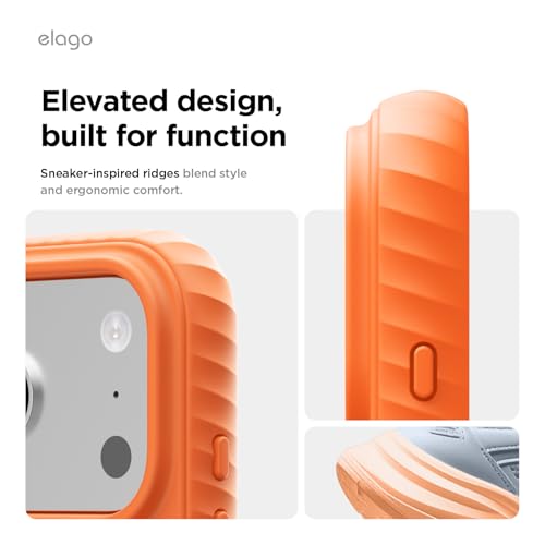 Image of elago Magnetic Ridge Silicone Case for iPhone 17 Pro Max Orange | Compatible with MagSafe, Liquid Silicone Material, Protection, Shockproof, Slim Phone (Orange)