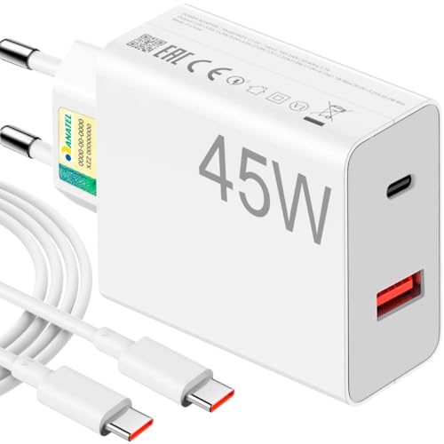 Carregador Turbo 45W Ultra Rápido Tipo C e USB Com Carregamento Rápido + Cabo Tipo C Compatível Com Todos Os Dispositivos, Android, Ios 15/16, Xiaomi - Todos Dispositivos Celulares
