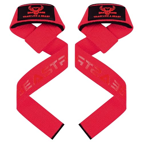BEAST RAGE Cinghie per sollevamento pesi per uomini e donne, per esercizi muscolari, performance, fitness, allenamento, palestra, powerlifting, bodybuilding, palestra (rosso)