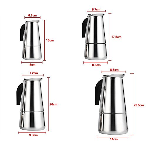 Fdit Cafetera Coffee Pot 100ml / 200ml / 300ml / 450ml Estufa de Acero Inoxidable Arriba Latte Mocha Pot Espresso… - Imagen 8