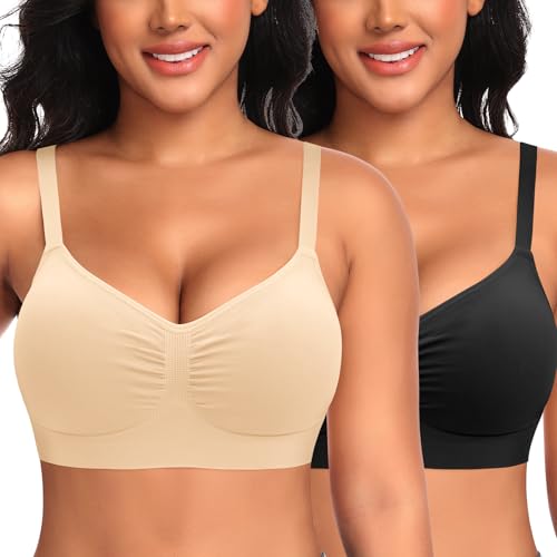 Image of Wireless Sewn in Padded Bras for Women Comfortable Full Coverage Bralettes No Underwire Everyday Tshirt Bra