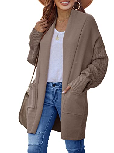 Saodimallsu Damen Oversized Strickjacke Lose Offene Front Fledermaus Langarm Slouchy Leichte Pullover Outwear (Mittel, Khaki) Cover