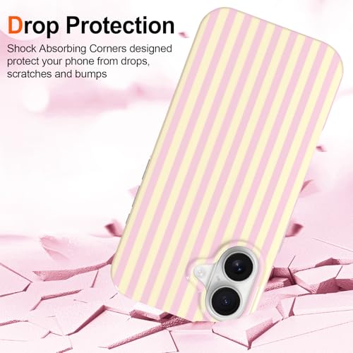 Hython for iPhone 16 Case Cute Striped Aesthetic Design Simple Stripes Cover 6.1", Thin Slim Soft TPU Bumper Shockproof Rubber Protective Phone Cases for Women Girls Girly Boys, Pink and Yellow by Hython - Used condition - Image 4