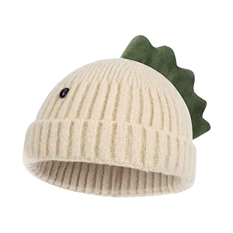 Toddler Beanie Hat - Baby Knitted Hat, Toddler and Baby Winter Hat Kids Dinosaur Beanie Hats Stretchy Warm Knit Beanies for Baby Boys and Girls Beige Cover