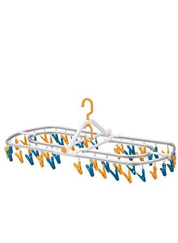 シービージャパン 洗濯 物干し ハンガー マスタード×ターコイズブルー アルミフレーム 48ピンチ 隠し干し 自立フック Kogure