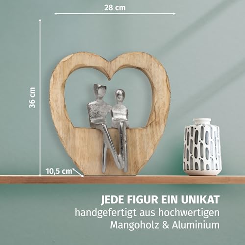 Moritz Figurine décorative Heartbound 25,5 cm en bois de manguier et aluminium - Sculpture en forme de cœur avec deux personnes - Symbole d'amour de proximité et de sécurité - Décoration moderne – vue 2