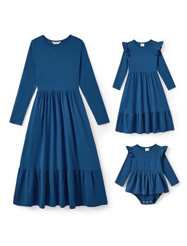 PATPAT Set di Abiti per Mamma e Figlia, Maniche Lunghe, Famiglia, Cotone, Ragazze e Donne, Abbigliamento da Spiaggia, Look da Partner per Neonate