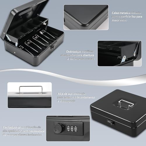 Cofre, 30 * 24 * 9CM Cofre Digital, Caixa de Dinheiro Grande, Portátil de Senha Portátil Bloqueio Ca