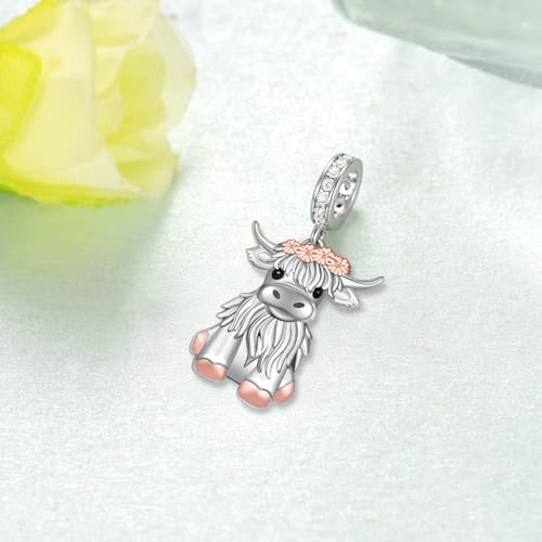 Cute Animals Charms 925 Sterling Silver Highland Cow/Dachshund/Cat/Dragon/Axolotl/Capybara/Pug/Dog Charms for Bracelets Cute Animals Jewelry Highland Cow Jewelry Gifts for Women3
