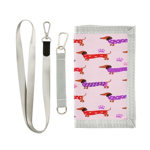 BOESI Doodle Colorful Dachshund Velcro Wallet, Canvas Wallet, Tri-fold Wallet, Unisex