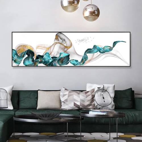 Toile peinture nordique ruban doré oiseau 50x150cm pour salon moderne