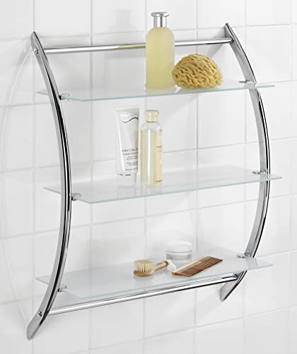 WENKO Wandregal Vermont Chrom mit 3 Glasablagen - Badregal, Stahl, 57 x 71 x 22 cm, Silber / Transparent