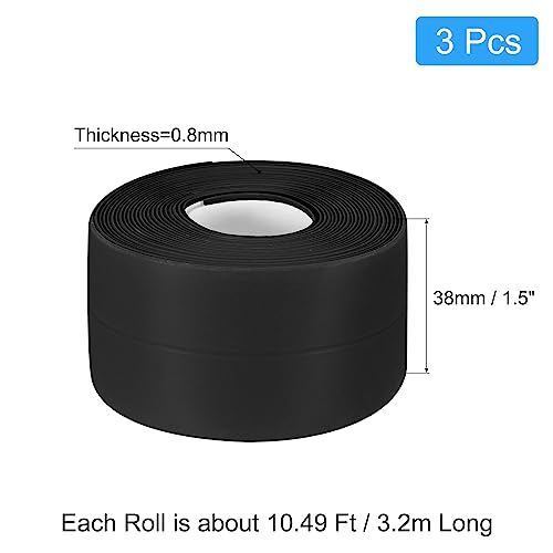 Image of uxcell Waterproof Seal Caulk Strip Tape Self Adhesive, 3pcs 10.5 Ft L x 1.5 inch W PVC Sealing Tape Caulking Tape for Kitchen Countertop, Bathroom, Toilet, Bathtub Floor Wall Corner, Black