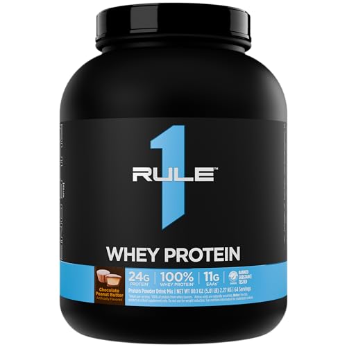 Image of Rule 1 Proteins Whey Protein - 24g Fast-Acting Protein from All-Whey Sources with Naturally Occurring EAAs & BCAAs for Workout Recovery or Anytime Use (5 Pounds, Chocolate Peanut Butter)