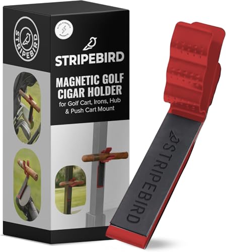 Stripebird Magnetic Golf Cigar Holder - Durable Aluminum Alloy with Neodymium Magnets - Magnetically Attached to Golf Cart, Irons, Push Cart & Hub Mount - Easy Clamp Design & Cigar Clip - Red