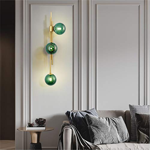Image of Mid Century Modern Wall Sconce 3 Lights Glass Globe Wall Light Fixtures Elegant Green Magic Bean Glass Wall Lamp for Bedroom Bathroom Living Room Hallway (Dark Green)
