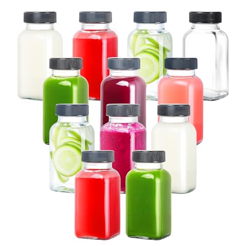 DESIYUE 6Oz Glass Juice Bottles with Lids, Reusable Drink Glass Containers with Caps for Juicing,Milk,Homemade Beverage,Water,Kombucha Storage,Wine,Wide Mouth, Fridge Storage(12Pack)