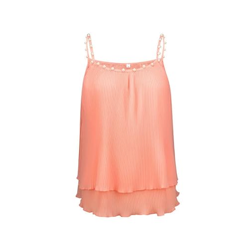 Ababc Summer Chiffon Tops For Women Dressy Sexy Pearls Beaded Camisole Tank Tops Sleeveless Ruffle Blouses Flowy Camisoles Pink #TOP4
