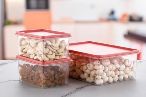 Image of VYOOx Airtight Plastic Storage Containers Set of 3(750ML-2,1500ML-1) for Kitchen, BPA Free Dry Fruit & Snacks Storage Boxes, Pantry Organizer, Leak Proof Food Storage Containers
