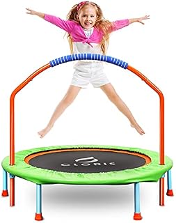 CLORIS Mini Trampoline for Kids,38inch Portable Rebounder Trampoline for Toddler with Adjustable Foam Handle,Foldable Fitness Body Exercise for Indoor and Outdoor Play Max Load 220lbs