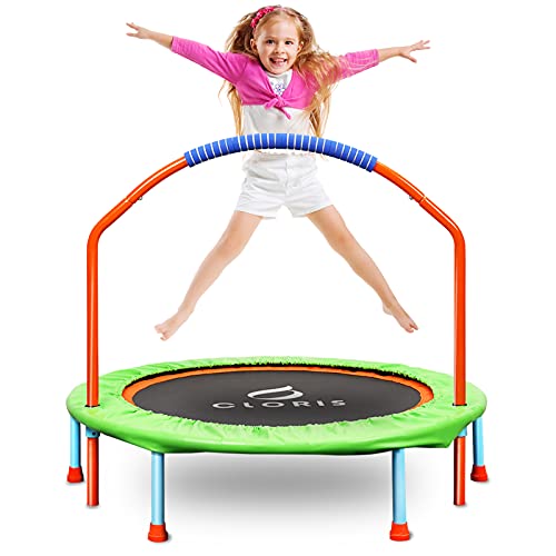 CLORIS 38" Trampoline for Kids, Toddler Trampoline with Handle, Fitness Trampoline with Adjustable Handle and Protective Frame Cover, Indoor and Outdoor Trampoline, Birthday Gifts for Kids