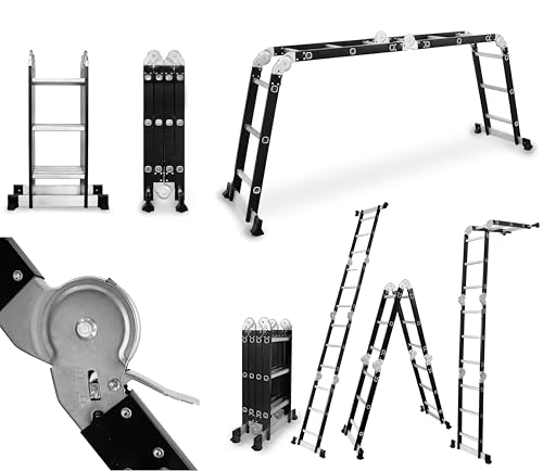 DRABEST Échelle Universelle Multifonctionnelle Pliante 4x3 Marches - Conception Robuste - Aluminium + Acier - Charge Maximale 125 kg - 0,32 x 0,98 x 0,25 m