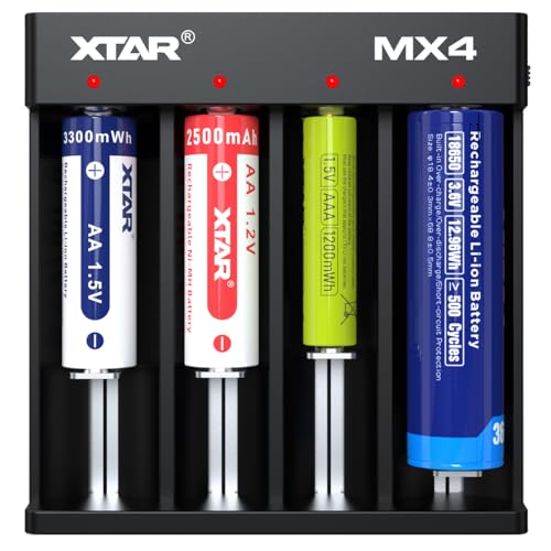 XTAR MX4 Intelligent Battery Charger, Upgraded 18650 4 Slot Charger for 1.5V & 3.6/3.7V Li-ion, 3.2V LiFePO4 & 1.2V Ni-MH Rechargeable Batteries