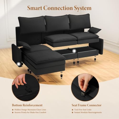 Image of Vesgantti 108 inch Modular Sectional Sofa, Deep Seat Cloud Couch, 3+1, Black