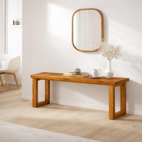 Image of 80cm Long Wooden 2 Seater Bench for Living Room | 2 Seater Dining for Dining Table | Adjustable Bench for Study | Sheesham Wooden for Drawing Room (Brown 80 * 35 * 45* Cm)