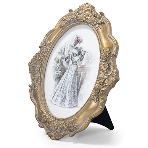 Guoer Vintage Oval Picture Frames 5X7 Photo Frame With Glass Front Antique Picture Frame For Tabletop Wall Hanging (5X7, Oval Golden) #TOP22