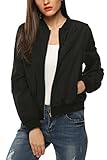 Zeagoo Damen Fruhling Herbst Bomberjacke Bikerjacke Steppmantel Fliegerjacke Kurz Jacke, Gr-EU 34 (Herstellergröße: S), ,A-Schwarz