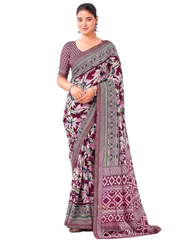Image of SIRIL Women's Georgette Printed Saree with Unstitched Blouse Piece