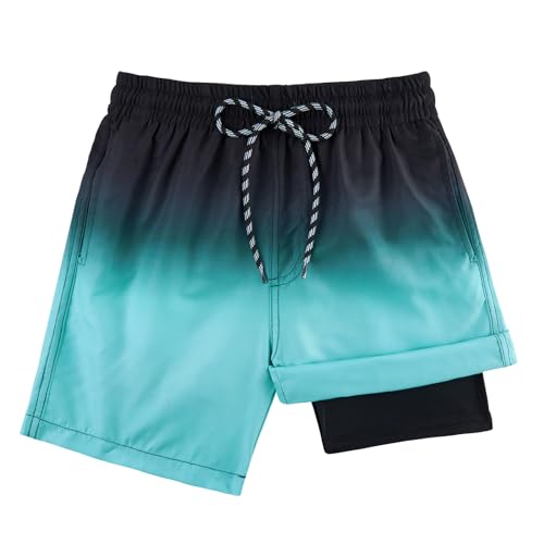 Dancinova Badehose Jungen Badeshort mit Kompressionsfutter Schwarz-grüner...