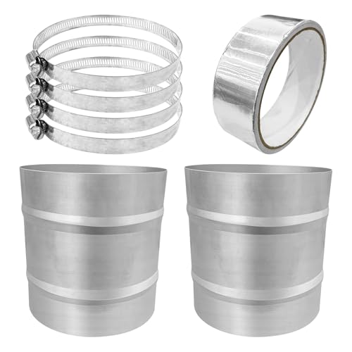 4 Inch Metal Duct Connector, 2Pcs Stainless Steels Ventilation Duct Extension Round Dryer Vent Coupler with 16FT Aluminum Foil Tape and Hose Clamp, Metal Vent Duct Hose Coupling Pipe Connector