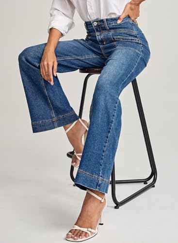 EVALESS Womens Jeans Wide Leg High Waisted Straight Bootcut Jeans Trendy Fall 2025 Zimbaplatinum Stretchy Denim Pants4