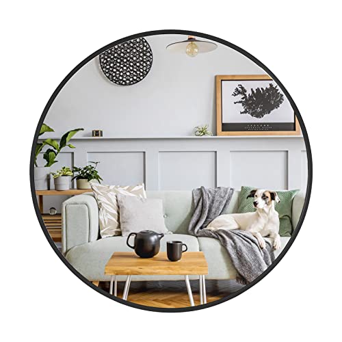 Round Mirror,Black Round Mirror 24 Inch,Round Wall Mirror,Round Bathroom Mirror,Wall-Mounted Black Circle Mirror For Vanity, Living Room, Bedroom, Vanity, Entryway, Hallway #TOP1