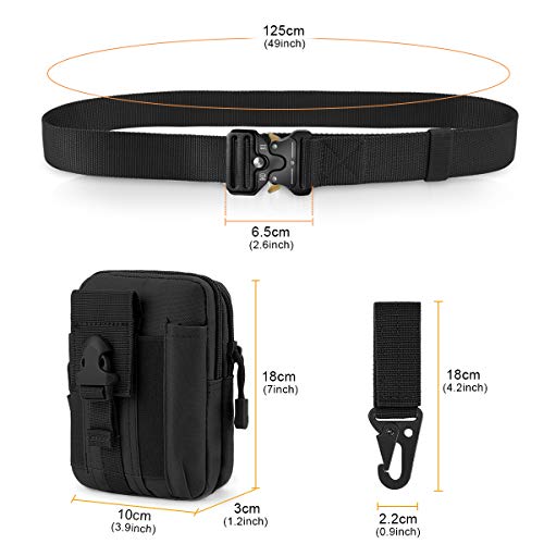 BESTKEE Men's Tactical Belt, 1.5 Inches Heavy Duty Military Style Buckle Belt, Gift with Tactical Molle Pouch and Hooks
